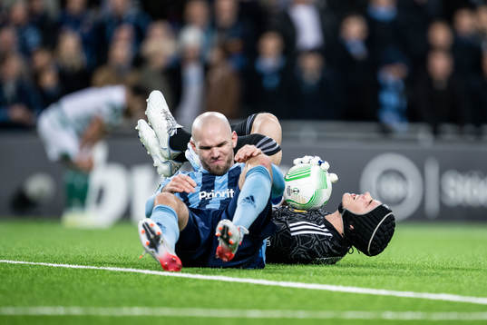 Marcus Danielson and goalkeeper Jacob Widell Zetterström