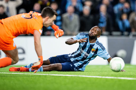 Emmanuel Justine Rabby Banda of Djurgården looks dejected