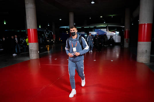 Matěj Chalus arrives to the stadium