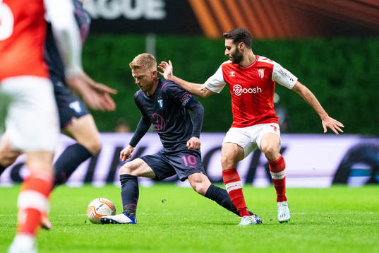 Anders Christiansen of Malmö FF and Abel Ruiz of Braga