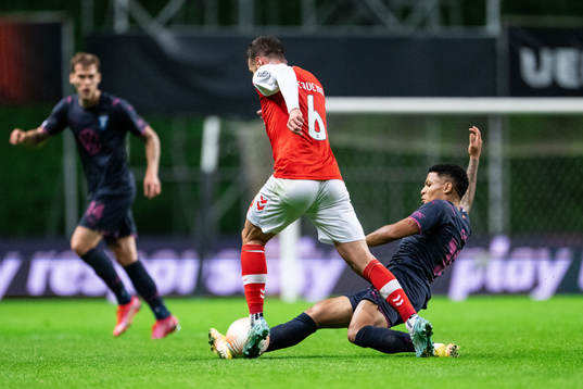 Romain Gall of Malmö FF and Nuno Sequeira of Braga