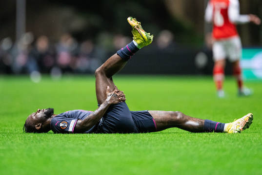 Mohammed Buya Turay of Malmö FF in pain