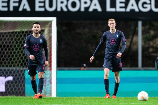 Erdal Rakip and Hugo Larsson of Malmö FF looks dejected