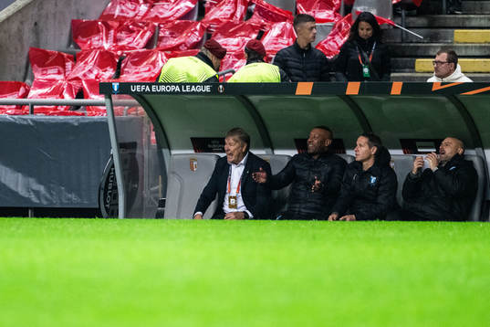 Head coach Åge Hareide of Malmö FF reacts