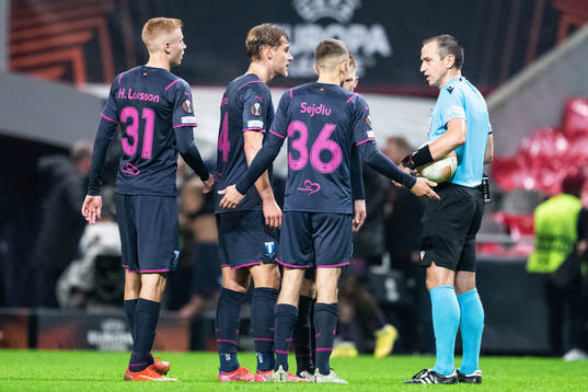 Hugo Larsson, Felix Beijmo and Patriot Sejdiu of Malmö FF