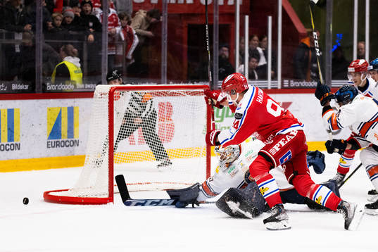 Växjös målvakt Emil Larmi och Timrås Sebastian Hartmann
