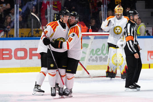 Brynäs David Sklenicka och Johan Larsson jublar