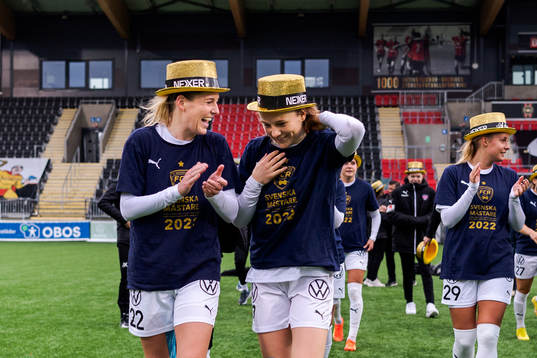 FC Rosengårds Olivia Schough och Fiona Brown jublar