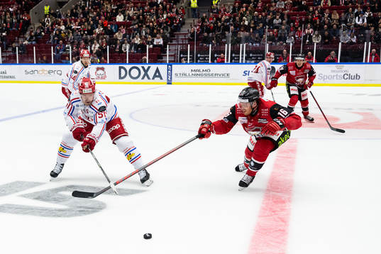 Timrås Anton Wedin och Malmö Redhawks Matias Lassen
