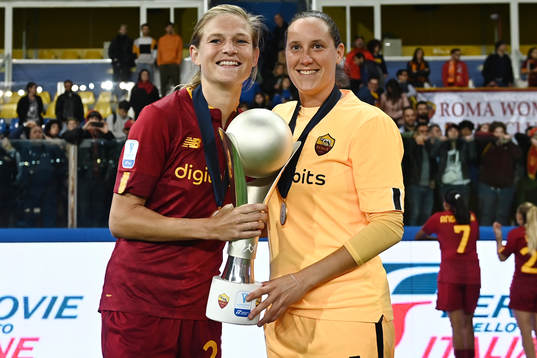 Carina Wenninger and Emma Lind of Roma celebrate