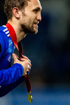 Magnus Wolff Eikrem of Molde celebrates winning the league