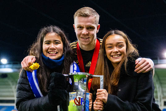 Eirik Haugan of Molde celebrates with the trophy