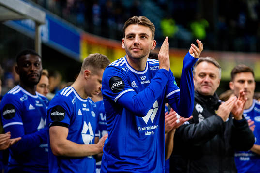 Niklas Ødegård of Molde celebrates winning the league