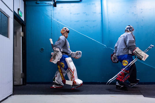 Goaltender Joel Lassinantti of Sweden at a training session
