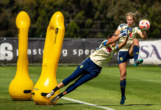 Goalkeeper Emma Lind and goalkeeper Cajsa Andersson of the