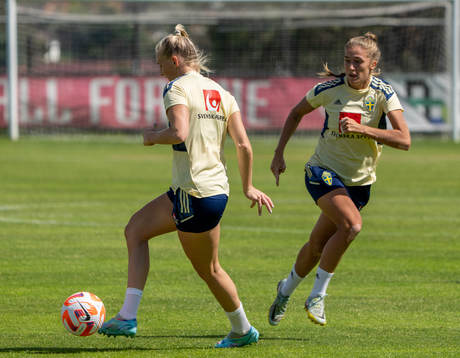 Stina Blackstenius and Filippa Angeldahl of the Swedish