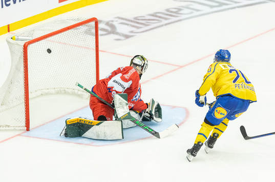 André Petersson of Sweden scores 1-0 behind Marek