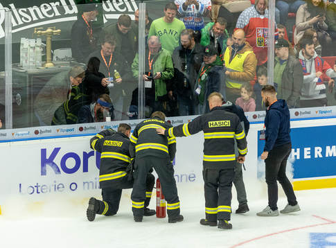 Firemen repairing ice