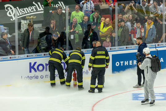 Firemen repairing ice