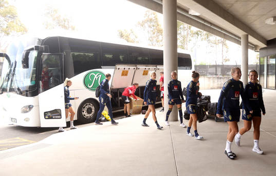 Players of the Swedish women's national football team arrive