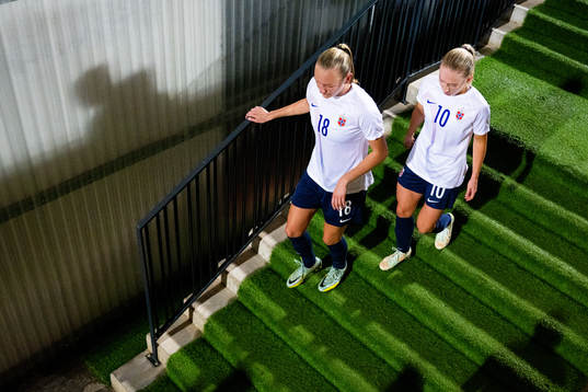 Frida Maanum and Thea Bjelde of Norway at half-time