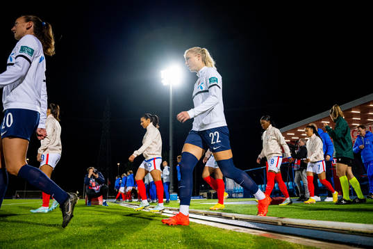 Sophie Roman Haug of Norway enters the pitch
