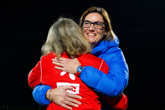 Hege Riise, head coach of Norway, and Corinne Diacre, head