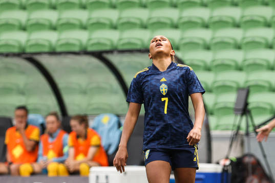Madelen Janogy of Sweden looks dejected