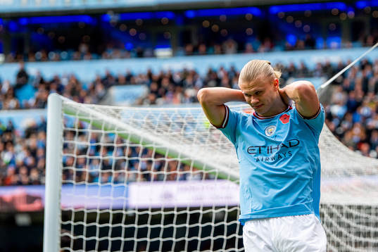 Erling Braut Haaland of Manchester City reacts