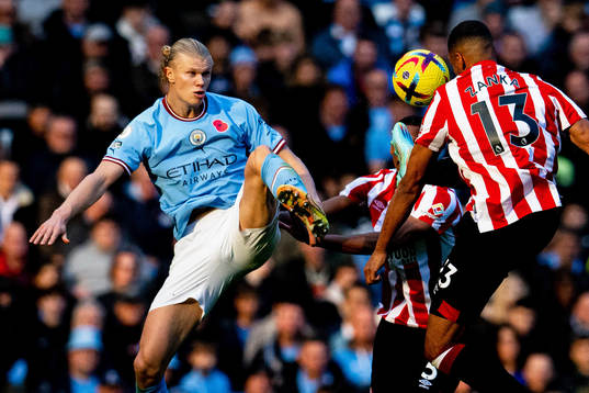 Erling Braut Haaland of Manchester City and Mathias Zanka