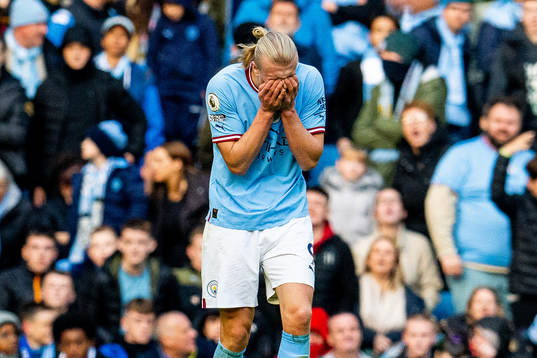 Erling Braut Haaland of Manchester City reacts