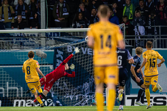 Mikael Birk Giæver Ugland of Jerv scores the 0-1 goal