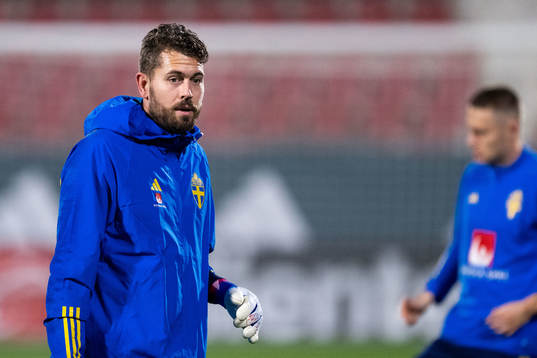 Goalkeeper Kristoffer Nordfeldt of the Swedish national