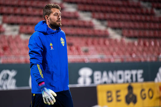 Goalkeeper Kristoffer Nordfeldt of the Swedish national