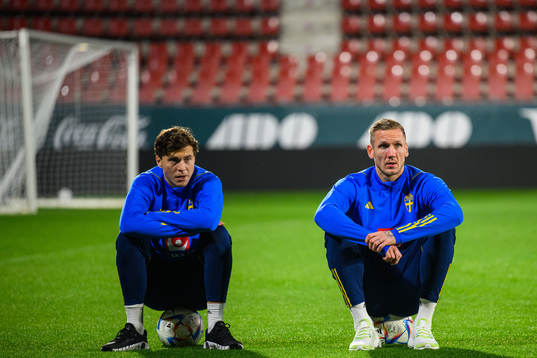 Victor Nilsson Lindelöf and goalkeeper Robin Olsen of the