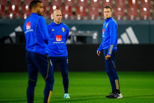 Robin Quaison, Magnus Eriksson and Viktor Claesson of the