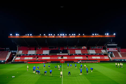 Players of the Swedish national football team warm up