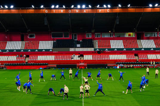Players of the Swedish national football team warm up