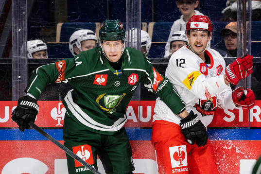 Victor Ejdsell of Färjestad and Graeme McCormack of