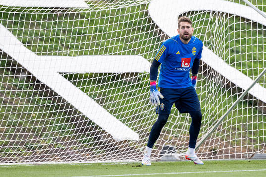 Goalkeeper Kristoffer Nordfeldt of the Swedish national