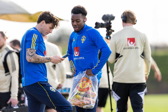 Victor Nilsson Lindelöf and Anthony Elanga of the Swedish