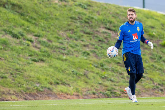 Goalkeeper Kristoffer Nordfeldt of the Swedish national