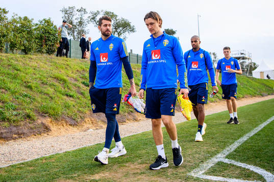 Goalkeeper Kristoffer Nordfeldt and Kristoffer Olsson of