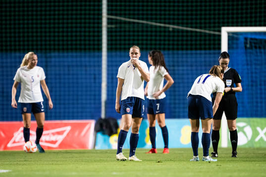 Lisa Fjeldstad Naalsund of Norway looks dejected