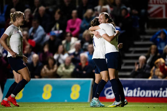 Frida Maanum of Norway celebrates scoring 1-1