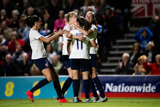 Frida Maanum of Norway celebrates scoring 1-1