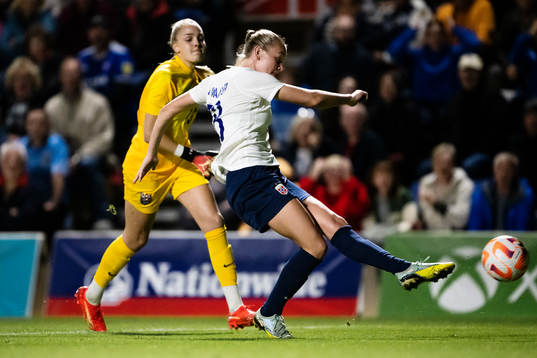 Frida Maanum of Norway scores 1-1