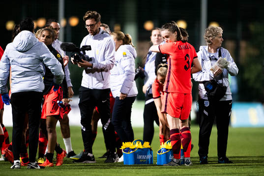 Niamh Charles of England looks dejected