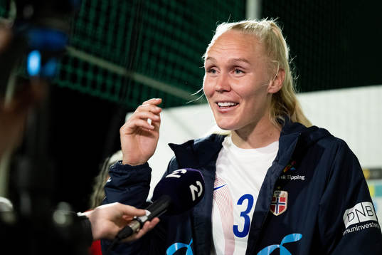 Maria Thorisdottir of Norway is interviewed by the media