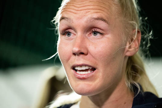 Maria Thorisdottir of Norway is interviewed by the media